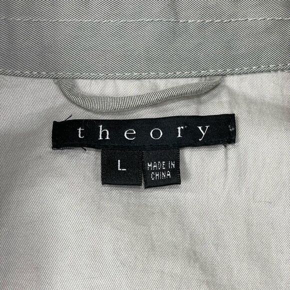 Theory Trench Coat PERKIN Mens Large Grey Long Military Style Nylon Blend Rain - Picture 9 of 15